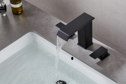 Bathroom Faucet 3 Hole Matte Black 8 inch Widespread Bathroom Sink Faucet Waterfall