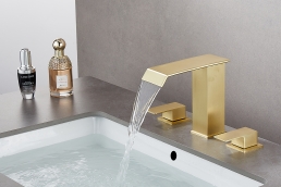 Brushed Gold Waterfall Bathroom Faucet 8 inch 3 Hole 2 Handle 