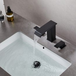 Bathroom Faucet 3 Hole Matte Black 8 inch Widespread Bathroom Sink Faucet Waterfall